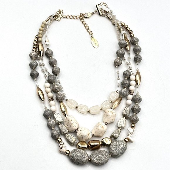 BOCAR  Multi Layer Faux Howlite 4 Strand Statement Collar Beaded Necklace 18" - Picture 3 of 9